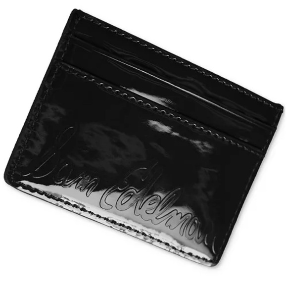 NIB! Sam Edelman Glossy Black Card Holder with Gold Tone Detail - Picture 4 of 9